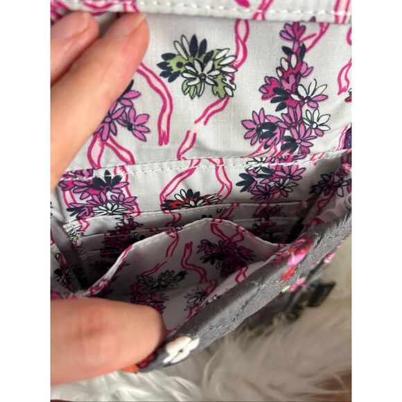 VERA BRADLEY RFID MINI HIPSTER HOPE BLOOMS id bag wallet crossbody gray - Picture 3 of 8